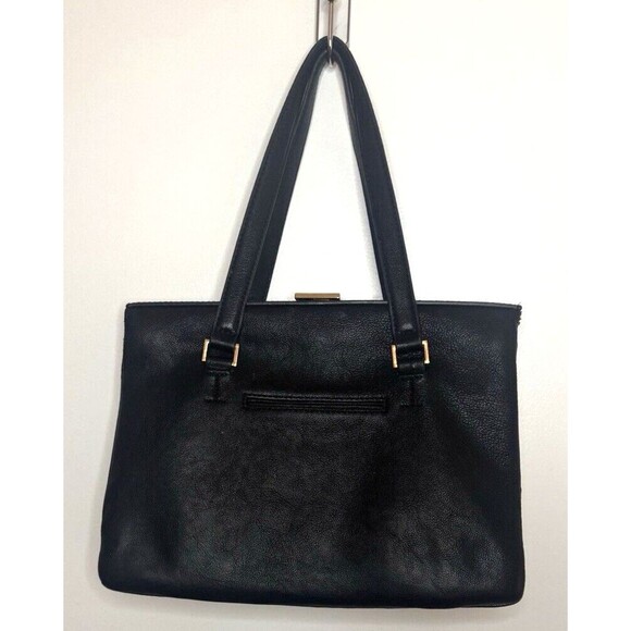 Isaac Mizrahi New York Handbag Leather Purse Creme Black Medium Tote Vintage - Picture 1 of 15